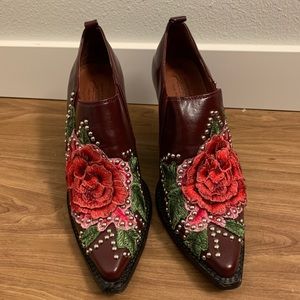 Free People Burgundy Embroidered Western boot 8.5